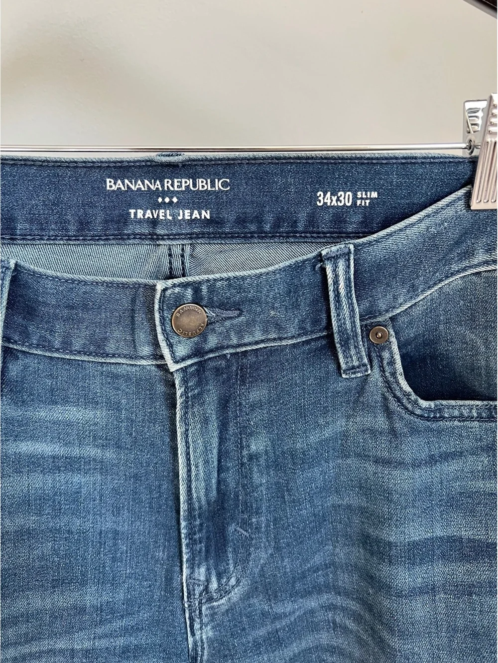 Banana Republic Travel Jeans Men’s 34x30 Slim Fit Stretch Medium Wash Denim